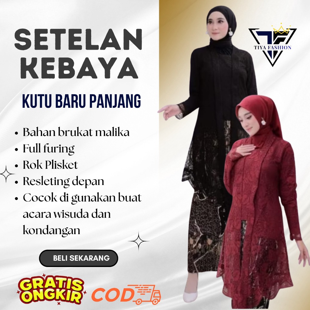 Set Kebaya Kutu Baru Panjang Terbaru | Kutu Baru Airin Plisket | Kebaya Jumbo Fit Ld 120-125 cm
