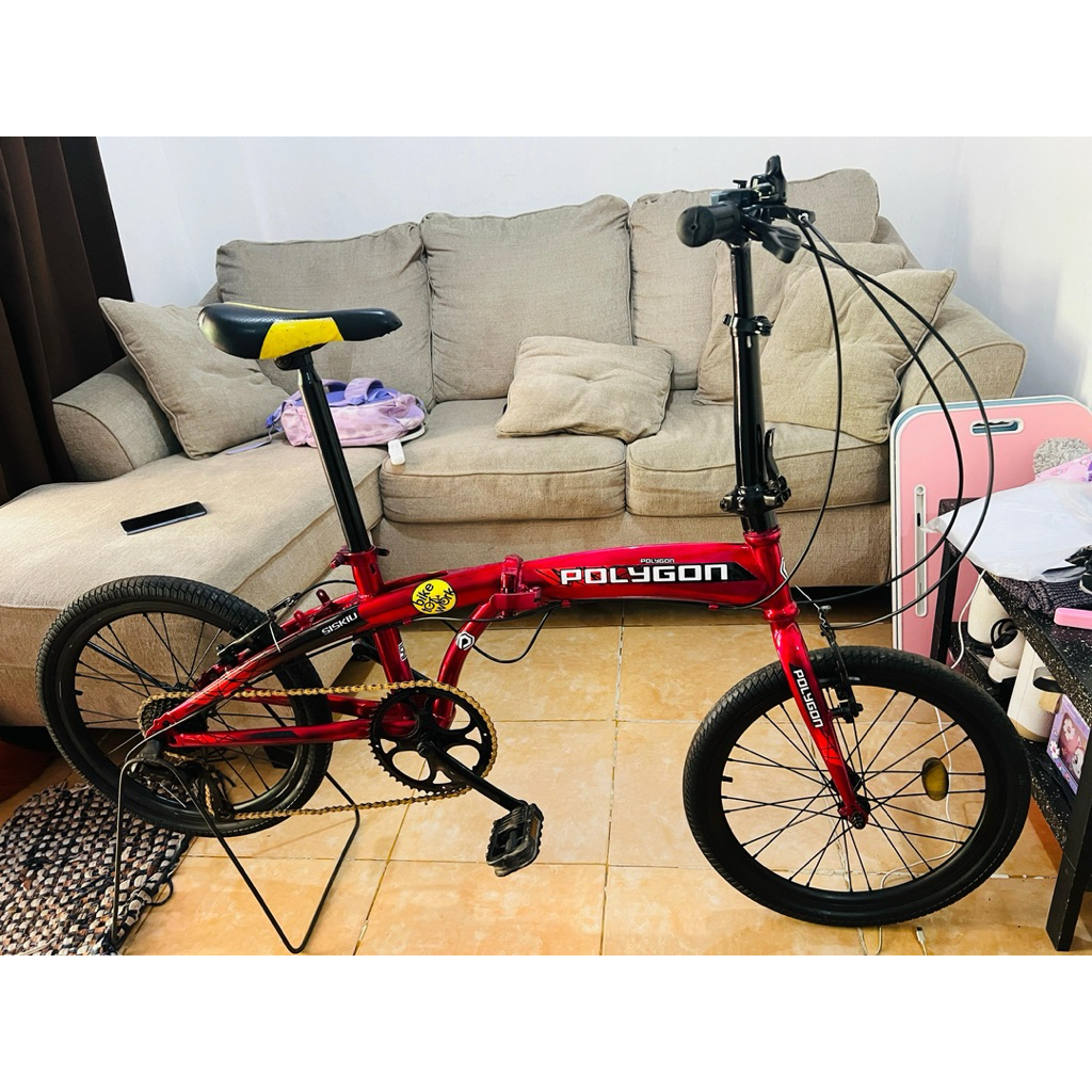 Sepeda Lipat Ring 20 Repaint Polygon red candy