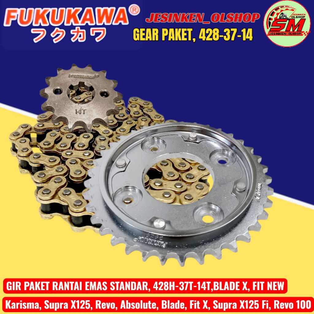 Gear Set Paket Rantai Emas (STD)BladeX, Karisma, Supra X125, Revo Abs Fukukawa 428-106 37-14T