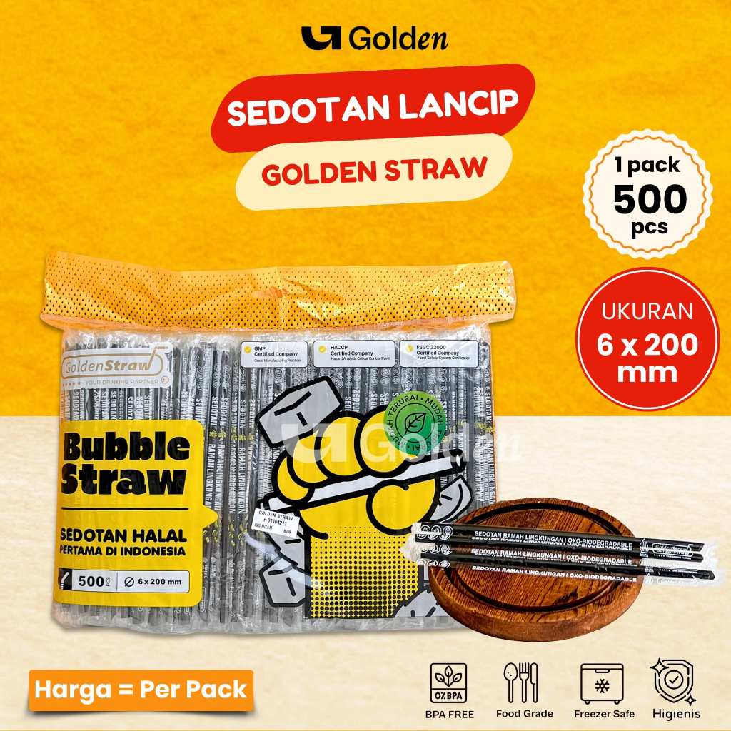 [ISI 500PCS] Sedotan Hitam Lancip 6mm STERIL Golden Straw OXO isi 500pcs / Sedotan Steril OXO Warna