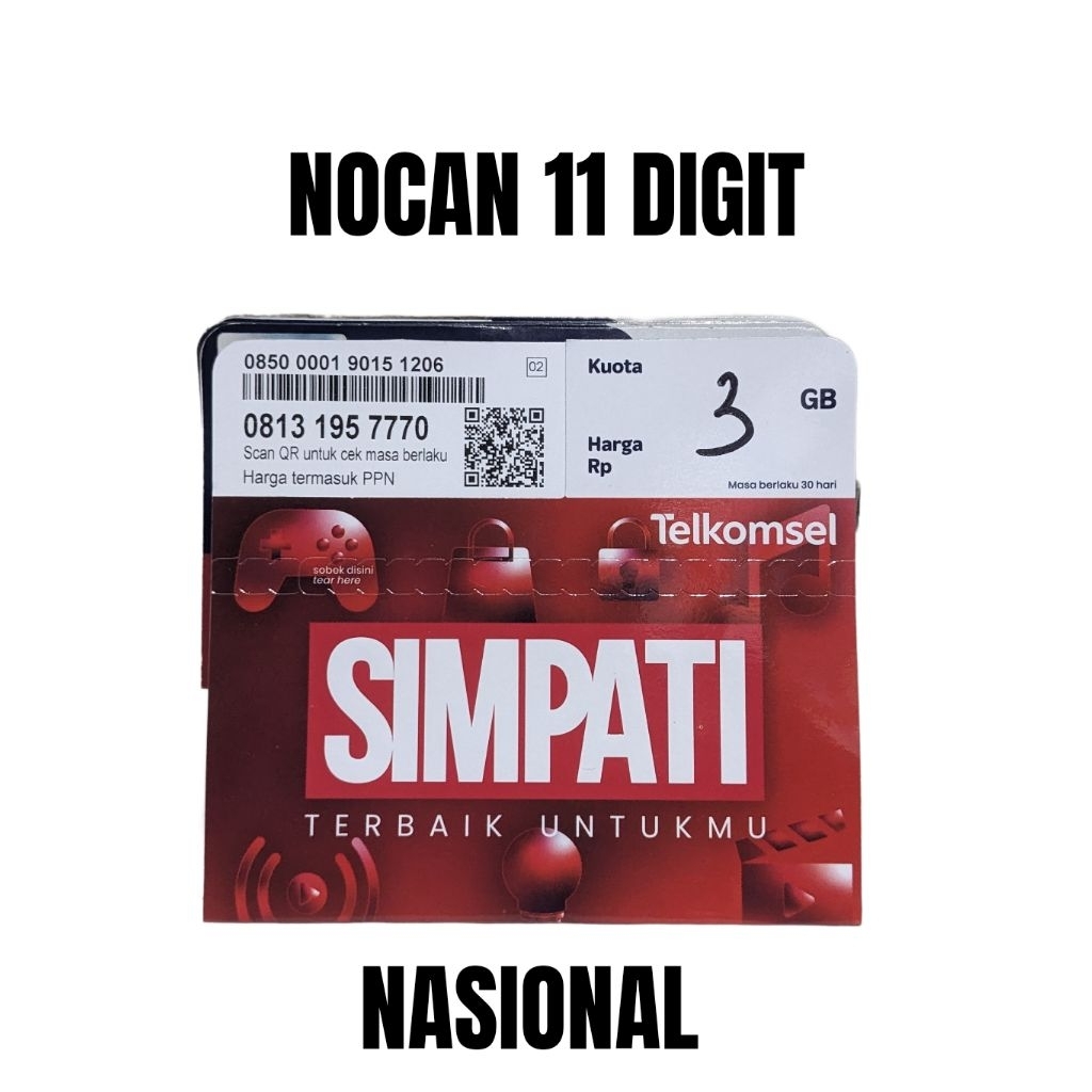 NOCAN SIMPATI 11 DIGIT (KUOTA 3GB) SEGEL