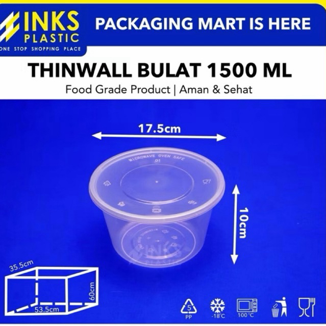 THINWALL BULAT 1500 ML ROUND MANGKOK BULAT PLASTIK 1500ML