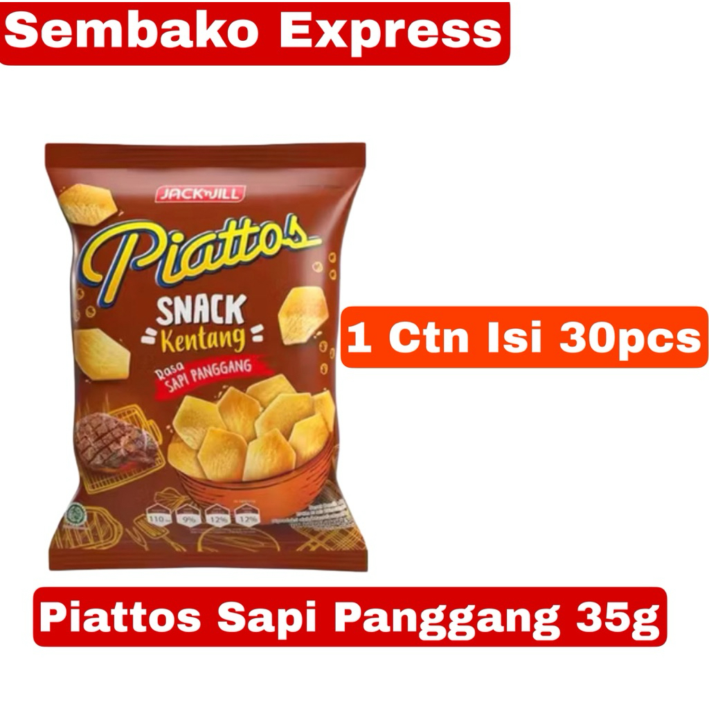Piattos Snack Kentang Rasa Sapi Panggang 35g – 1 Karton Isi 30 Pcs – Camilan Renyah Premium Harga Gr