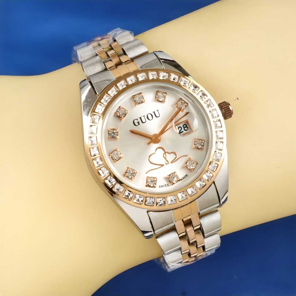 Jam Tangan Wanita GUOU Mata" Rantai Tanggal Aktif Fre Box Ori Va1232