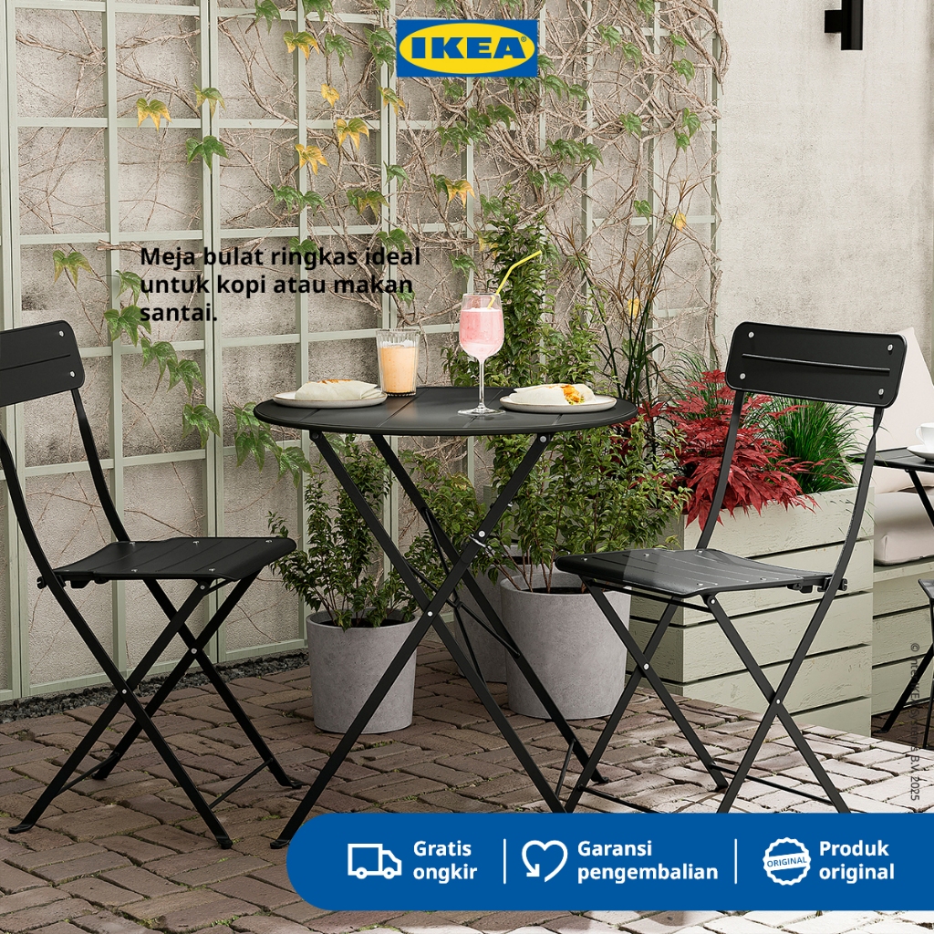 IKEA SUNDSO Meja Bulat Luar Ruangan Antrasit 65cm