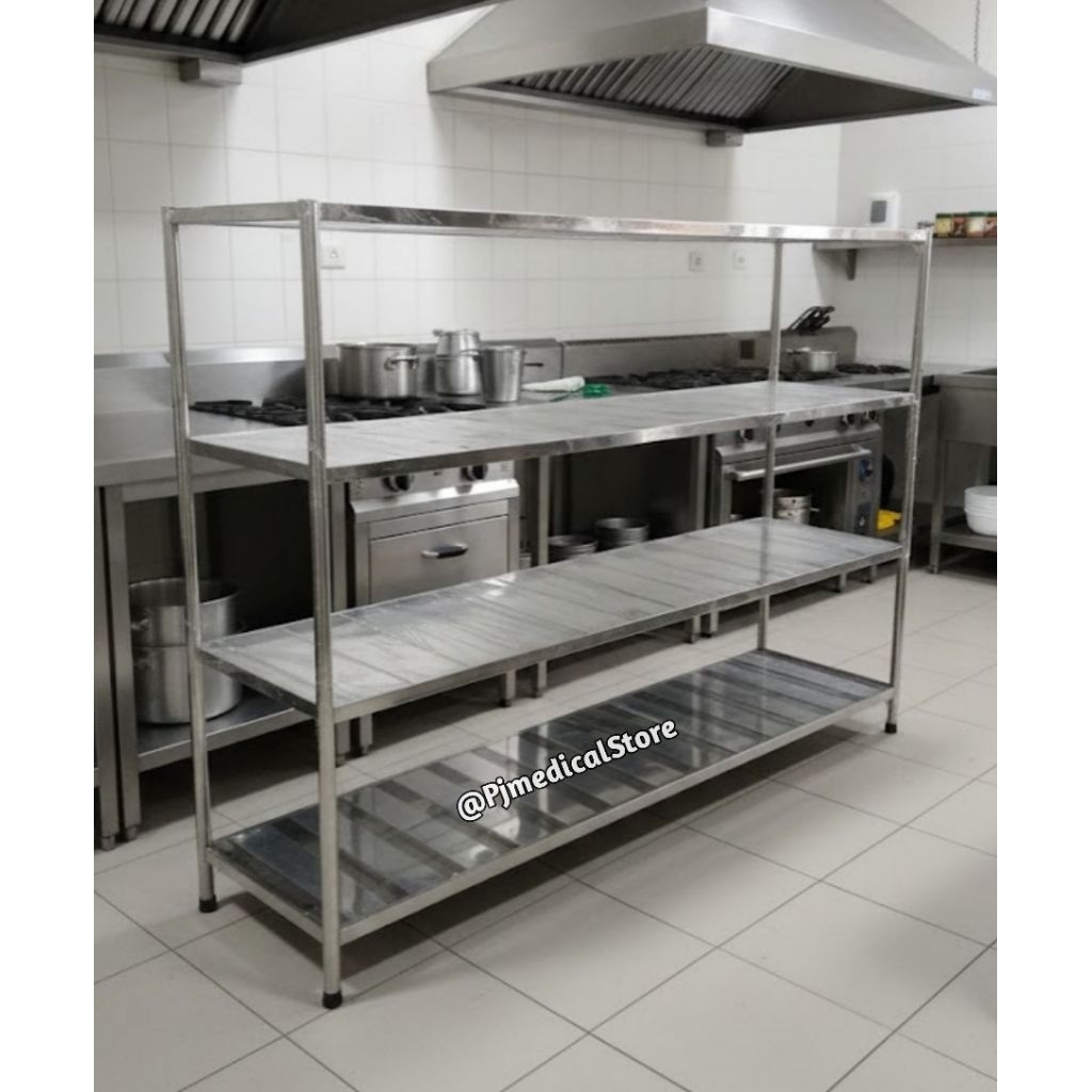 Rak Peniris MBG Stainless 200×50×150cm | Rak Stainless Dapur MBG 4 Susun | Rak 4 Susun | Rak Dapur 4