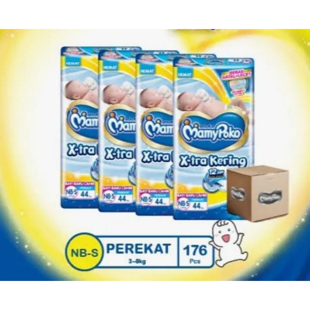 Pampers Mamy Poko Ukuran NB-S 44 perekat 1karton isi 4Ball