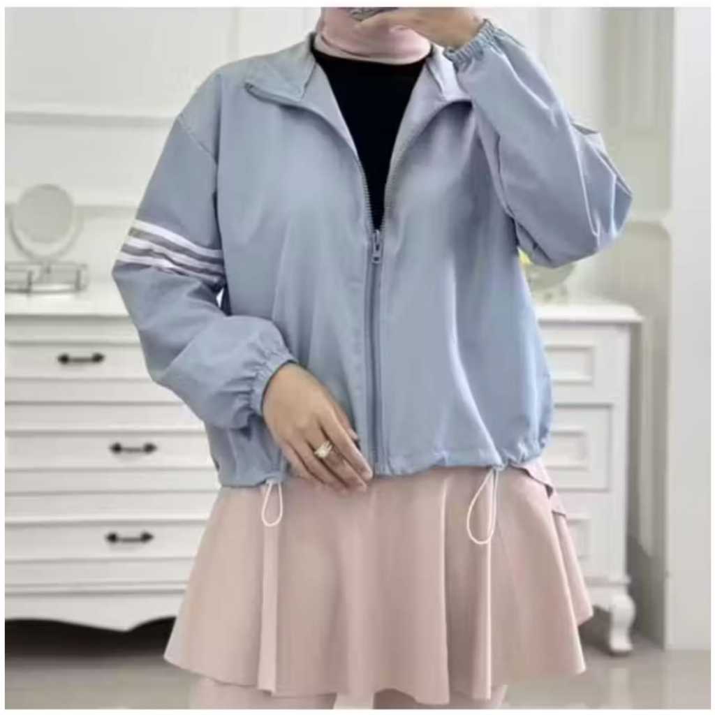Jaket Crop Parasut Wanita Garis Putih tangan Jaket Parasut Olahraga Wanita Terbaru