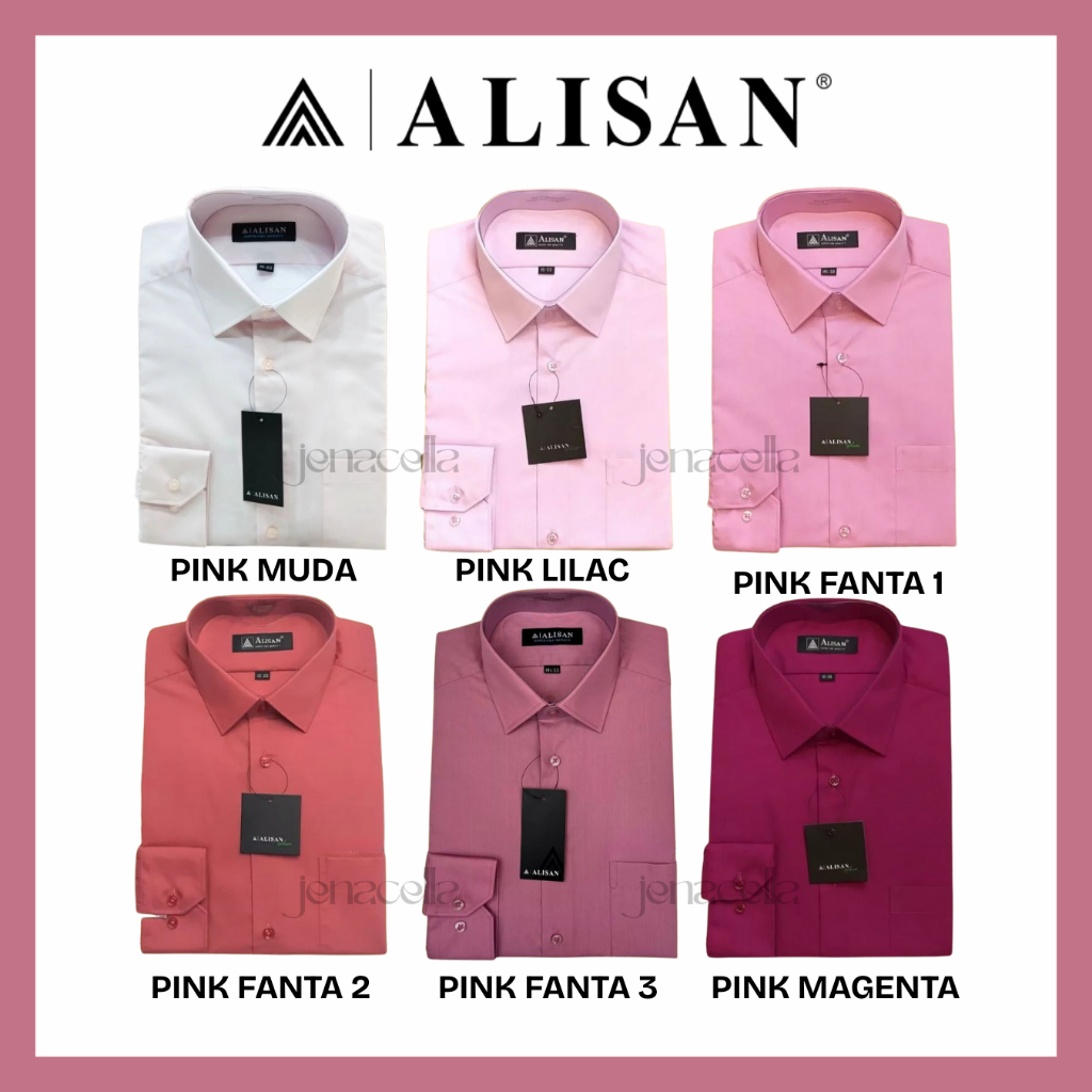 KEMEJA ALISAN REGULER - KEMEJA PRIA POLOS LENGAN PANJANG WARNA PINK MUDA / PINK LILAC / PINK FANTA 1