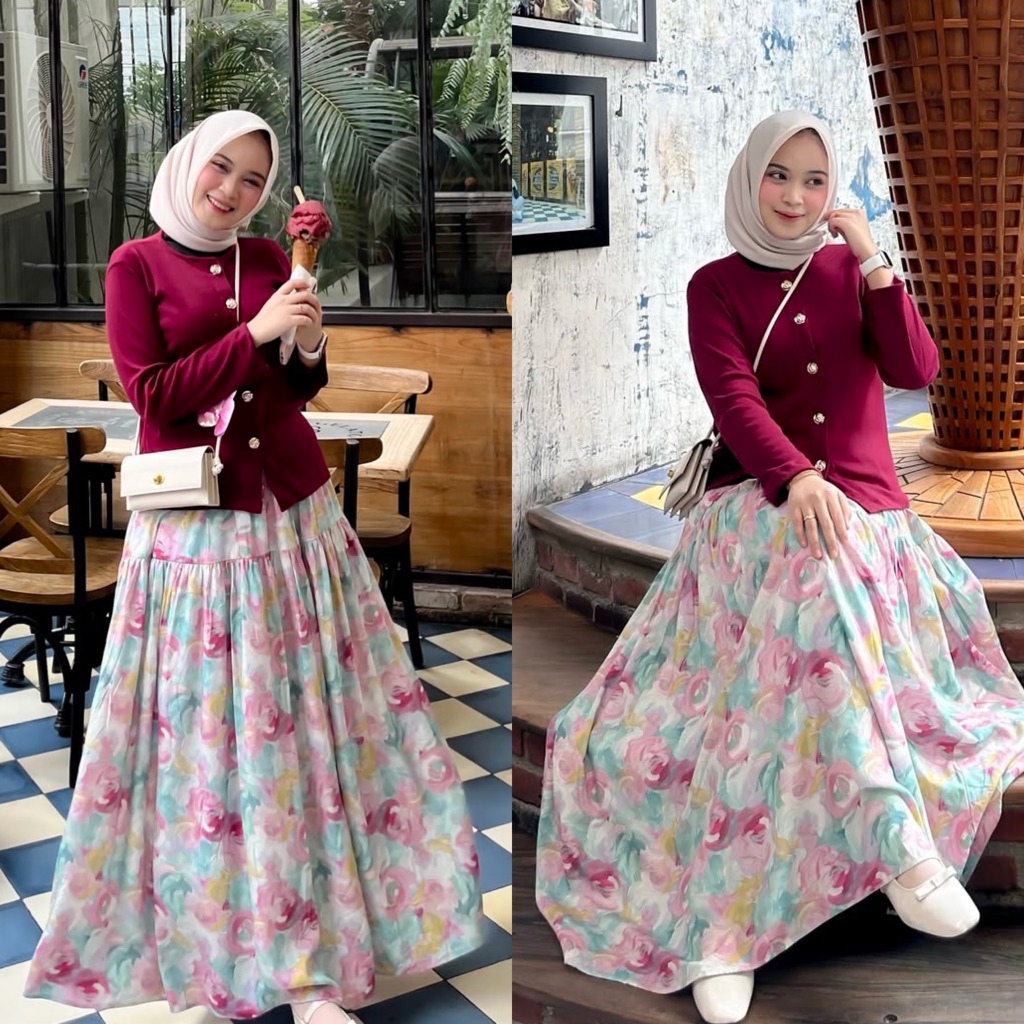 Floral Pattern Skirt | Rok Motif Bunga | Korean Skirt | Flower Skirt | Rok Panjang | Rok Maxi Wanita