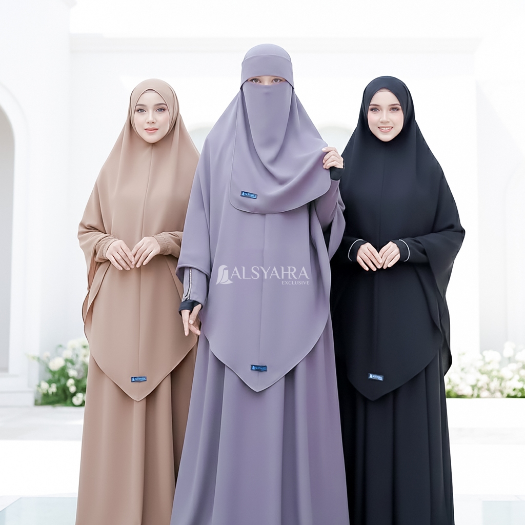 Alsyahra Exclusive - Set Khimar Syari Shofa Non Pad Niqab Poni Soft Crown Premium