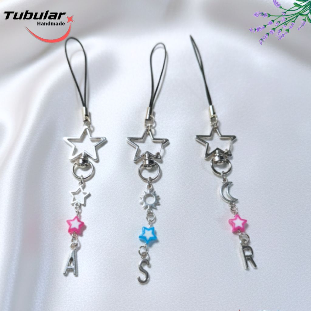 PULSERA Gantungan Hp Lucu Bintang Huruf Gaya Remaja Gantungan Kunci Tas Sederhana Tali Strap Hp Kore