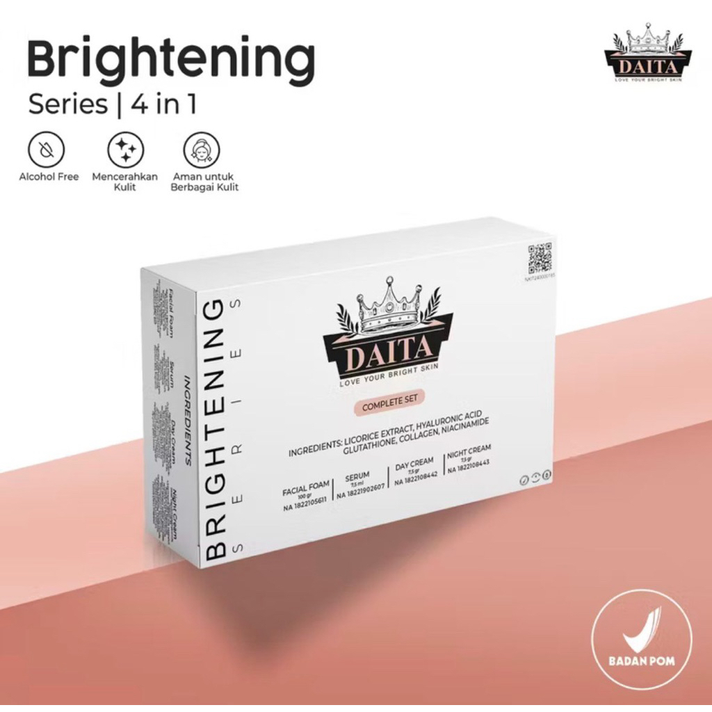 Daita Paket Brightening Series 4 in 1 | Brightening Facial Foam + Serum + Day Cream + Night Cream | 