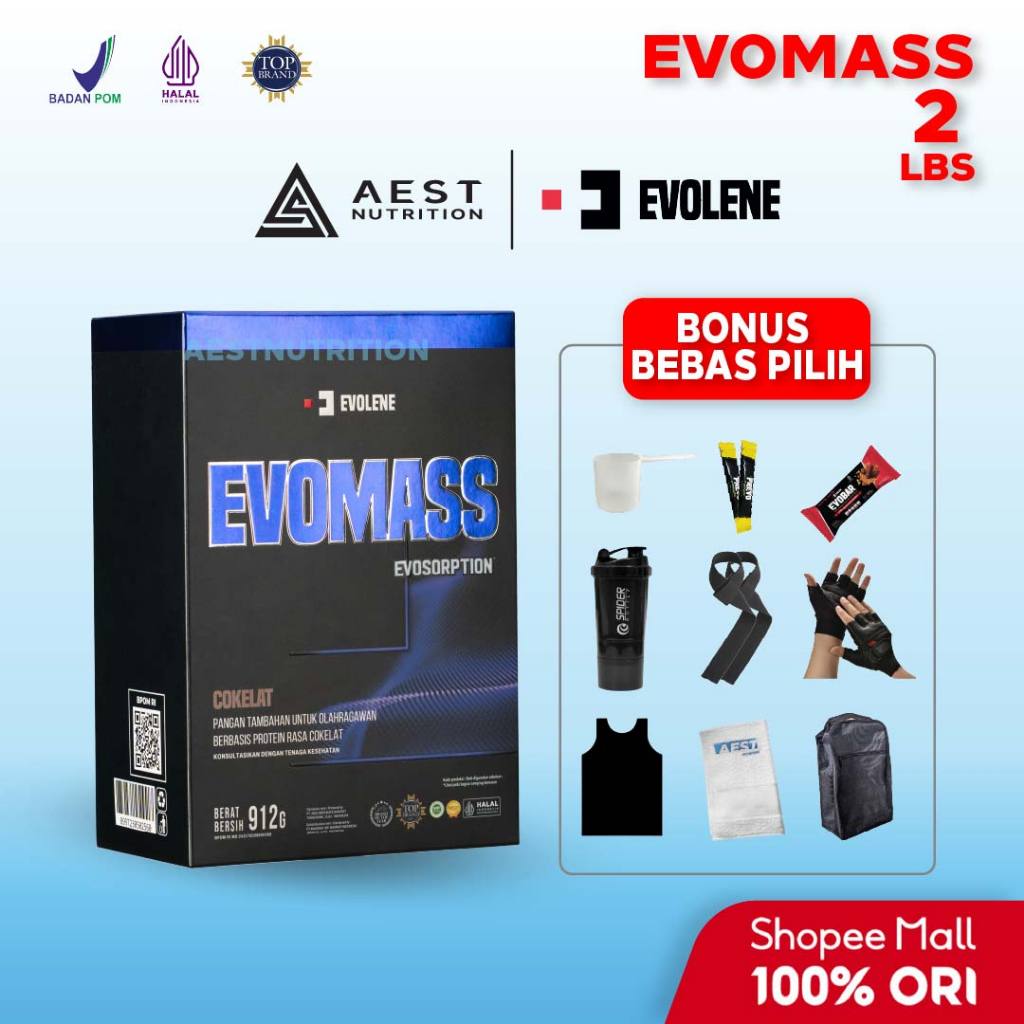 Evolene Evomass 2 lbs 912 gram Evo Mass Susu Protein Penambah Berat Badan