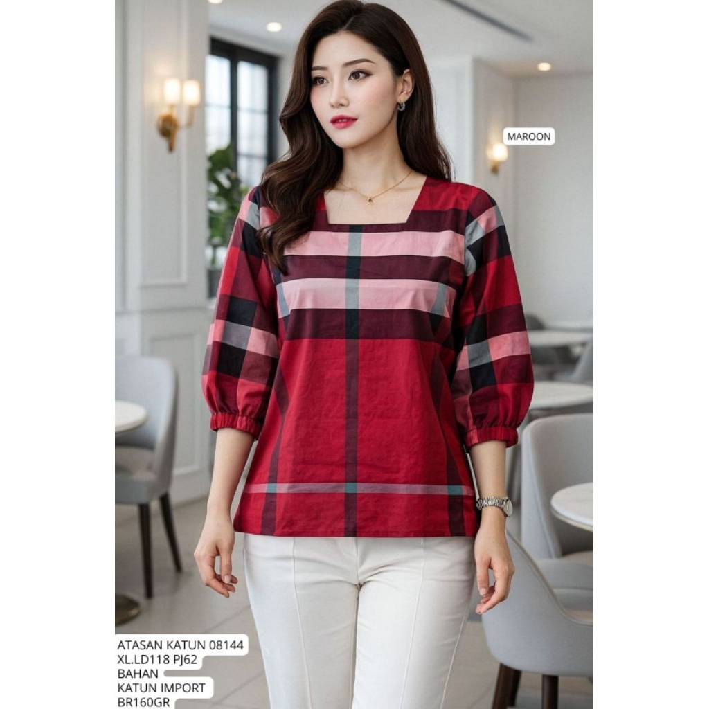 ATASAN KATUN BORDIR KERAH PETAK