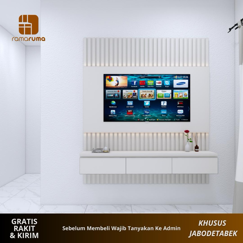 BACKDROP TV DINDING RUANG TAMU - BACKDROP TV MINIMALIS - HPL OMEGA KAYU BLOCKBOARD