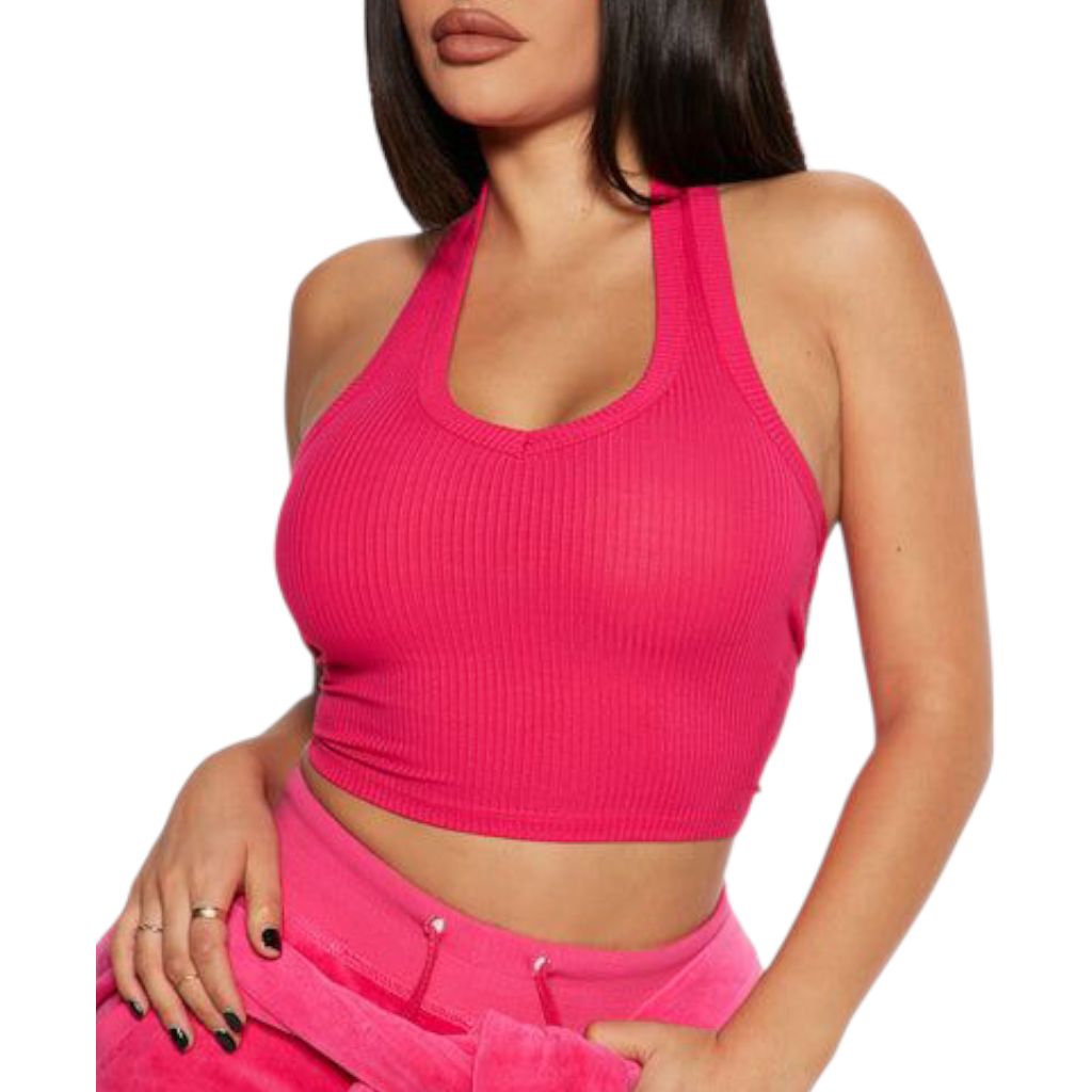 Tanktop Tali Leher Ribbed Wanita – Halter Crop Stretch  Small-Big size
