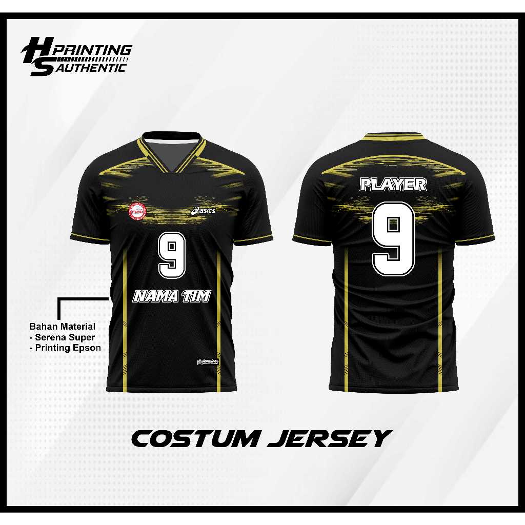 Jersey Bola Voli Full Printing Hitam Lis Kuning Baju Olahraga Jersey Voli Sport