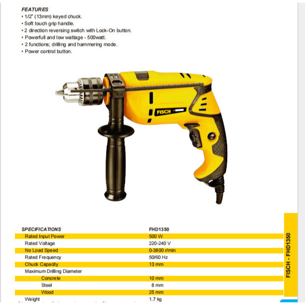 FISCH - DRILL TOOLS 13 mm IMPACT DRILL - FHD1350 - BOR DRILL KUAT DAN MURAH