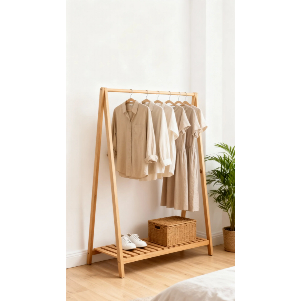 Stand Hanger Rak Gantungan Jemuran Baju Serbaguna Rak Sepatu Kayu Minimalis Rak Henger Berdiri