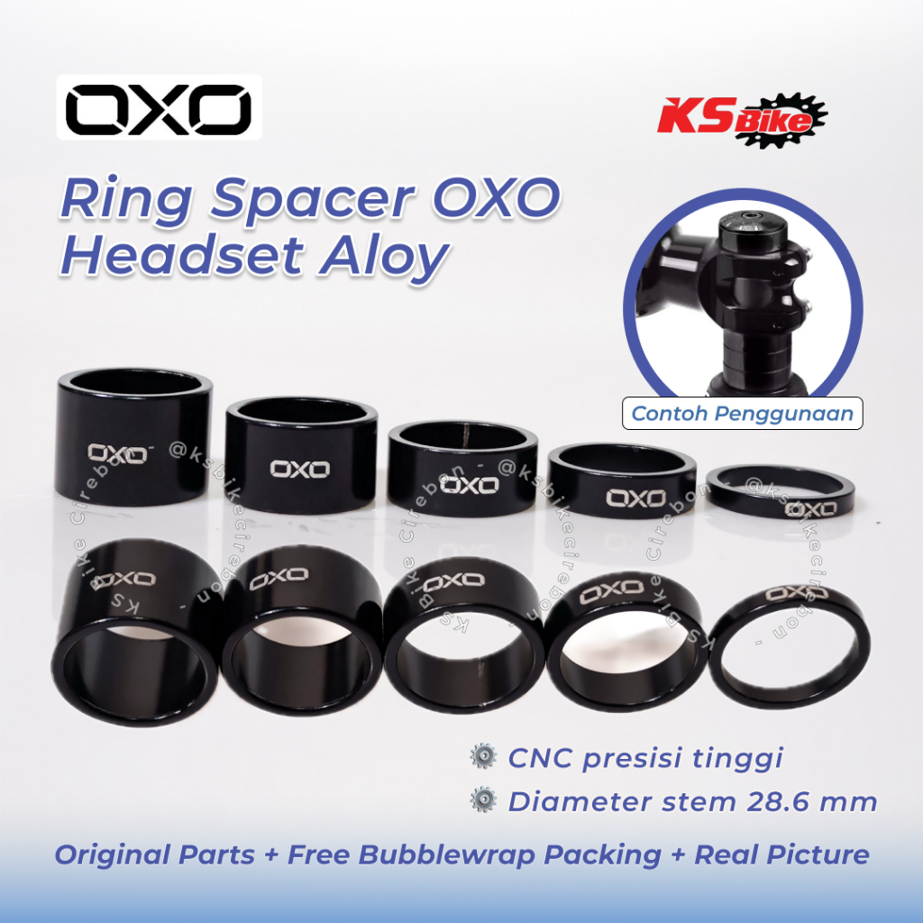 Ring Spacer Sepeda OXO Alloy 5mm 10mm 15mm 20mm 25mm Hitam Headset Stem Fork Raiser 28.6mm – Toko Se