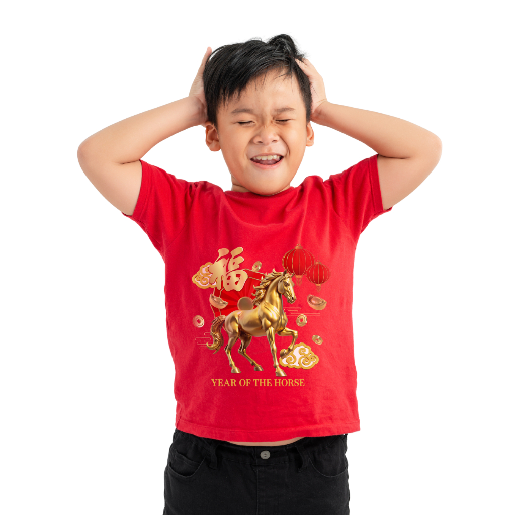 Baju Kaos Imlek Couple Family Ayah Ibu Anak Laki Laki dan Perempuan Tahun Kuda Horse CNY 2025 2