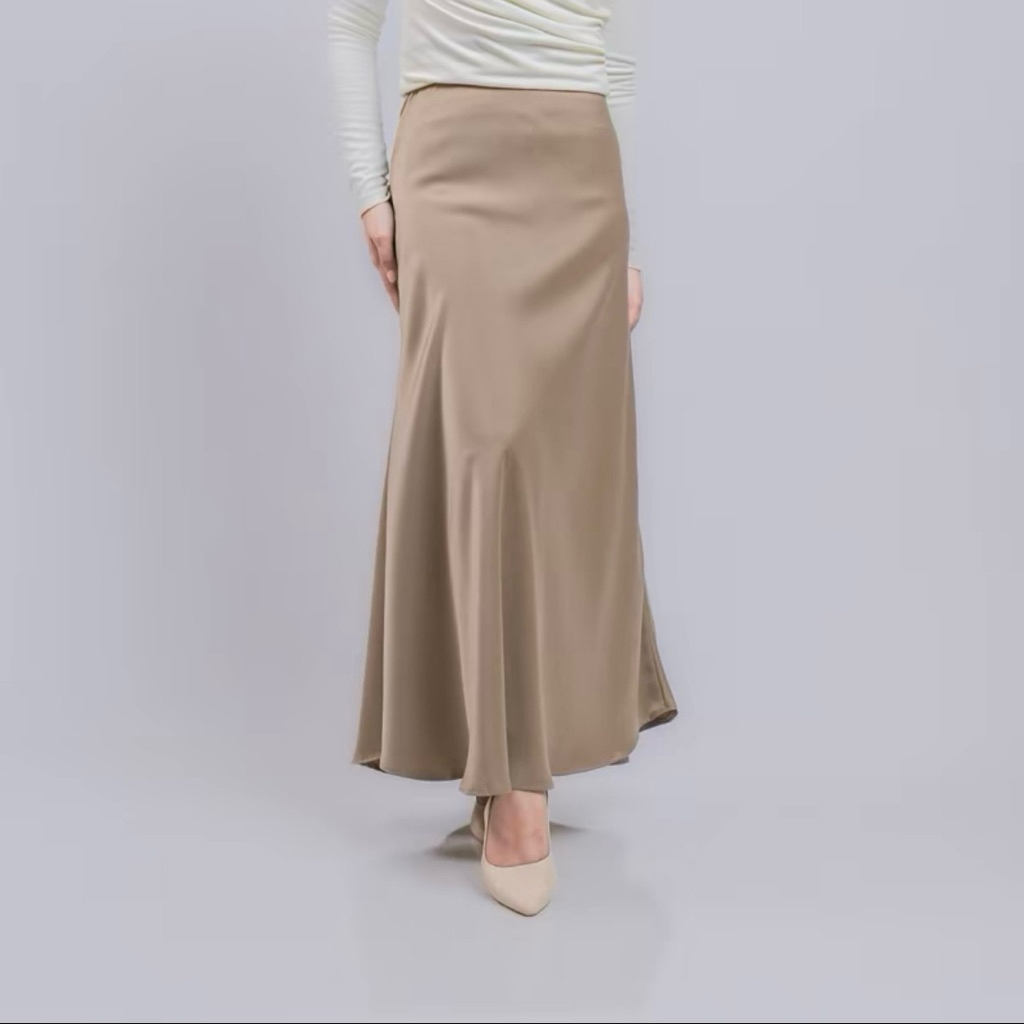 Rok Satin Silk Premium - FLOWY SKIRT - Satin Silk Midi Lenght Panjang Rok satin silk korean style ba