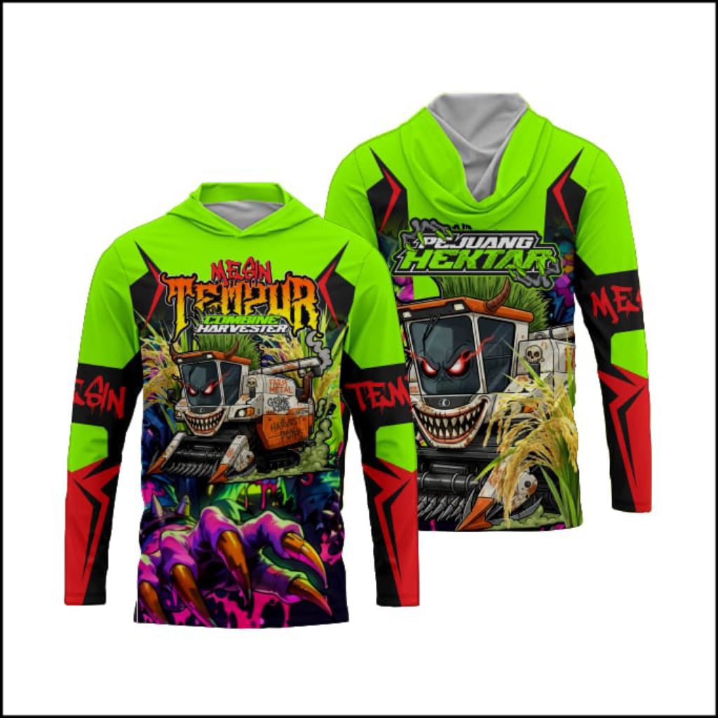 Kaos Jersey Mesin Tempur Lengan Panjang Kupluk Hoodie Full Printing