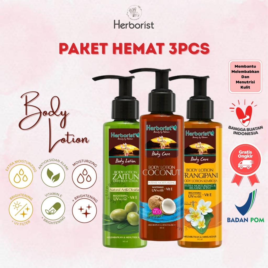 [PAKET 3PCS] HERBORIST Body Lotion - Zaitun | Coconut | Frangipani Whitening UV Filter Herborist 145