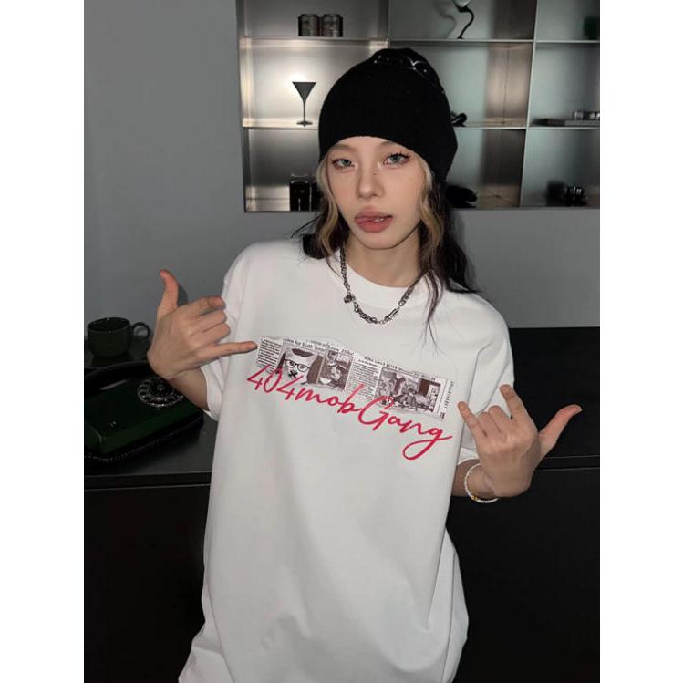 2TOYOUNG baju y2k vintage Kaos Putih Motif Koran baju atasan wanita terbaru