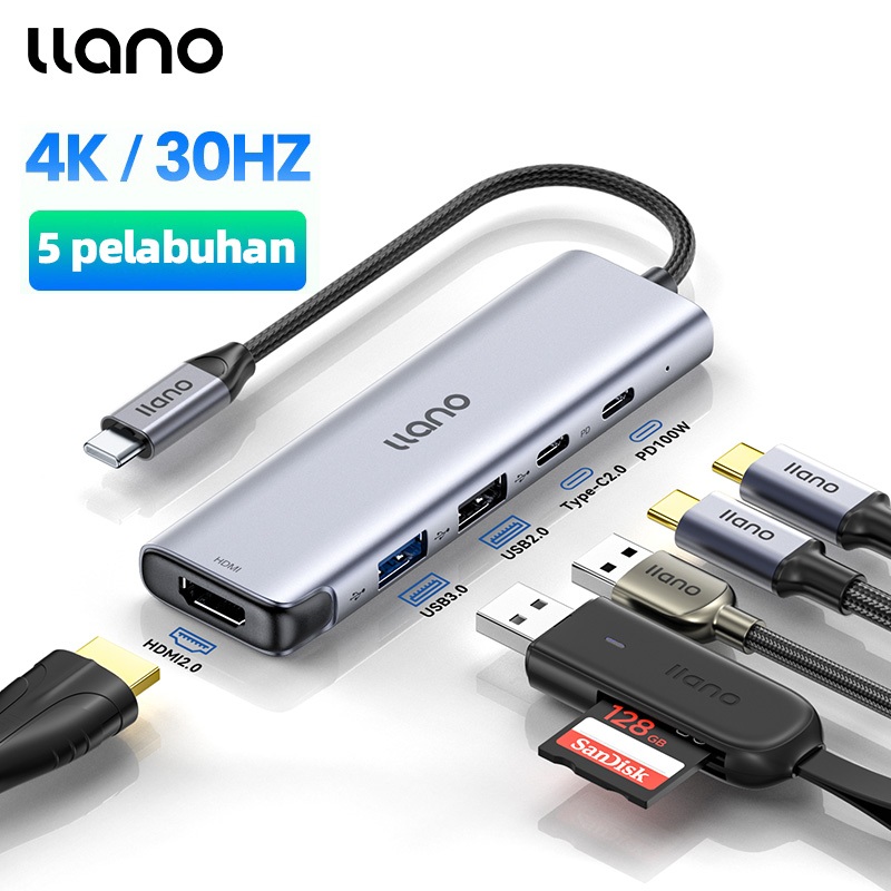 LLANO 5 in 1 Docking Station USB-C to USBType-C 3.2 HDMI 4K 60HZ PD Splitter Adapter 10 Gbps Fast Tr