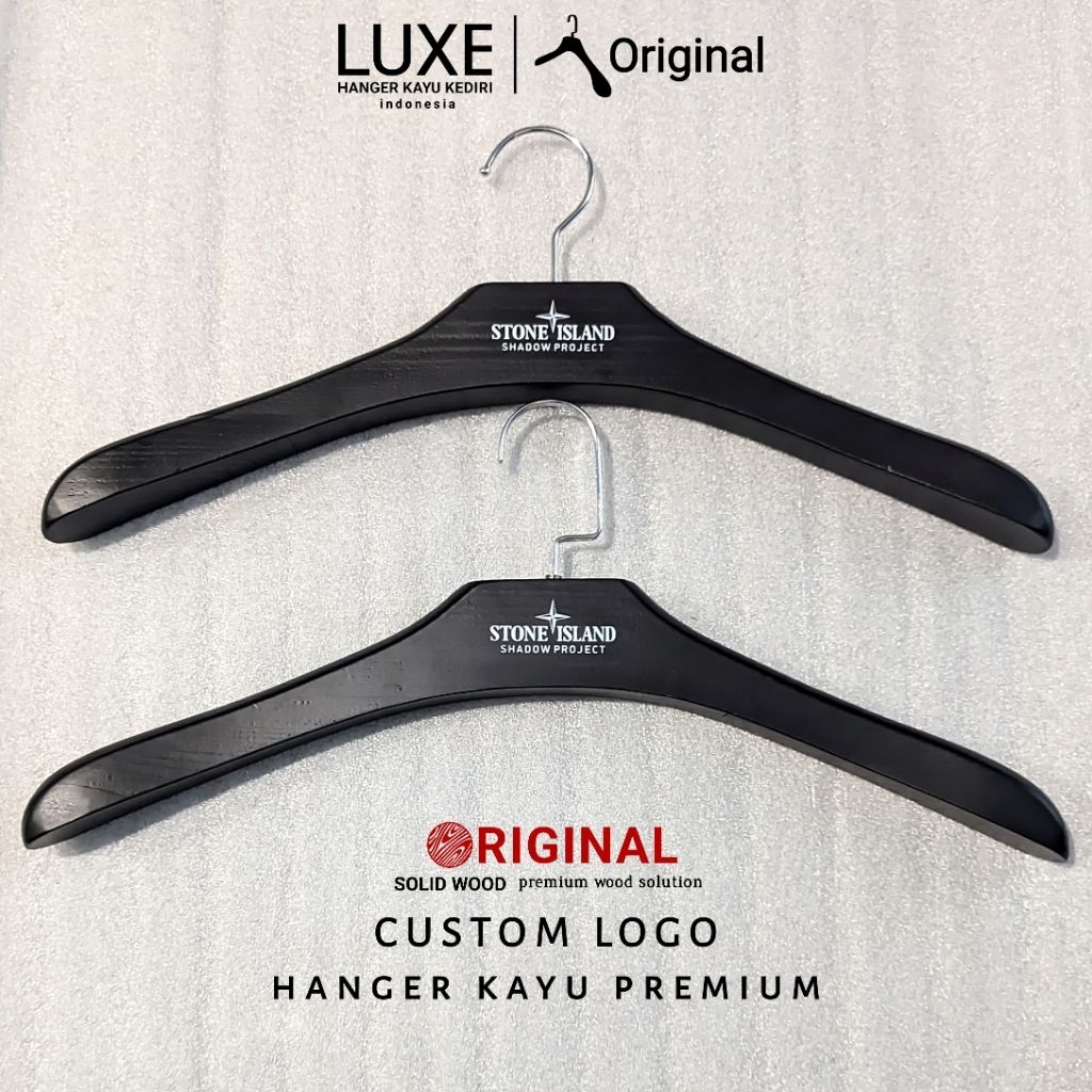 BRANDING LOGO - hanger kayu hitam tebal model bulus