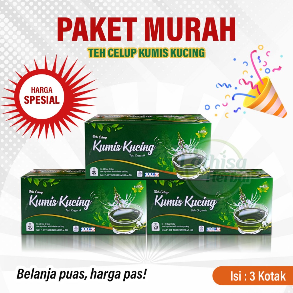 Paket Murah 3 Kotak Teh Celup Daun Kumis Kucing Teh Original