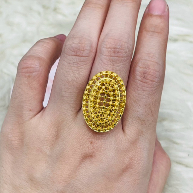 Cincin lonjong oval borobudur kerawang uk 13 adjust emas asli kadar 700