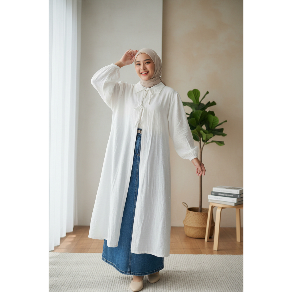 NaIra Outer Tunik Polos Tali Depan - NAIRA TUNIK WANITA  - Tunik Outer - Tunik - Outer