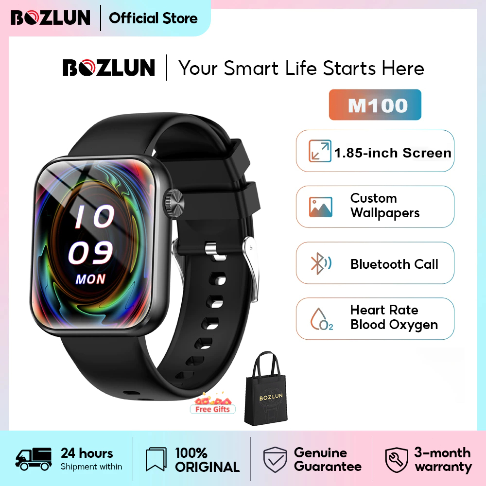 BOZLUN M100 Smartwatch 60Hz 1.85 Inch Layar Besar IP68 Waterproof Tahan Air Anti Debu Music Player L