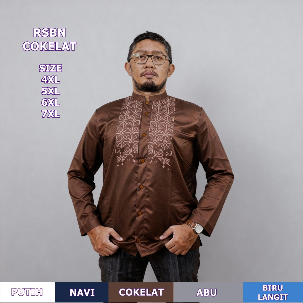 Baju Koko RSBN Jumbo Lengan Pendek Bordir Modern terbaru Ukuran 4XL 5XL 6XL 7XL RSBN Biru Langit