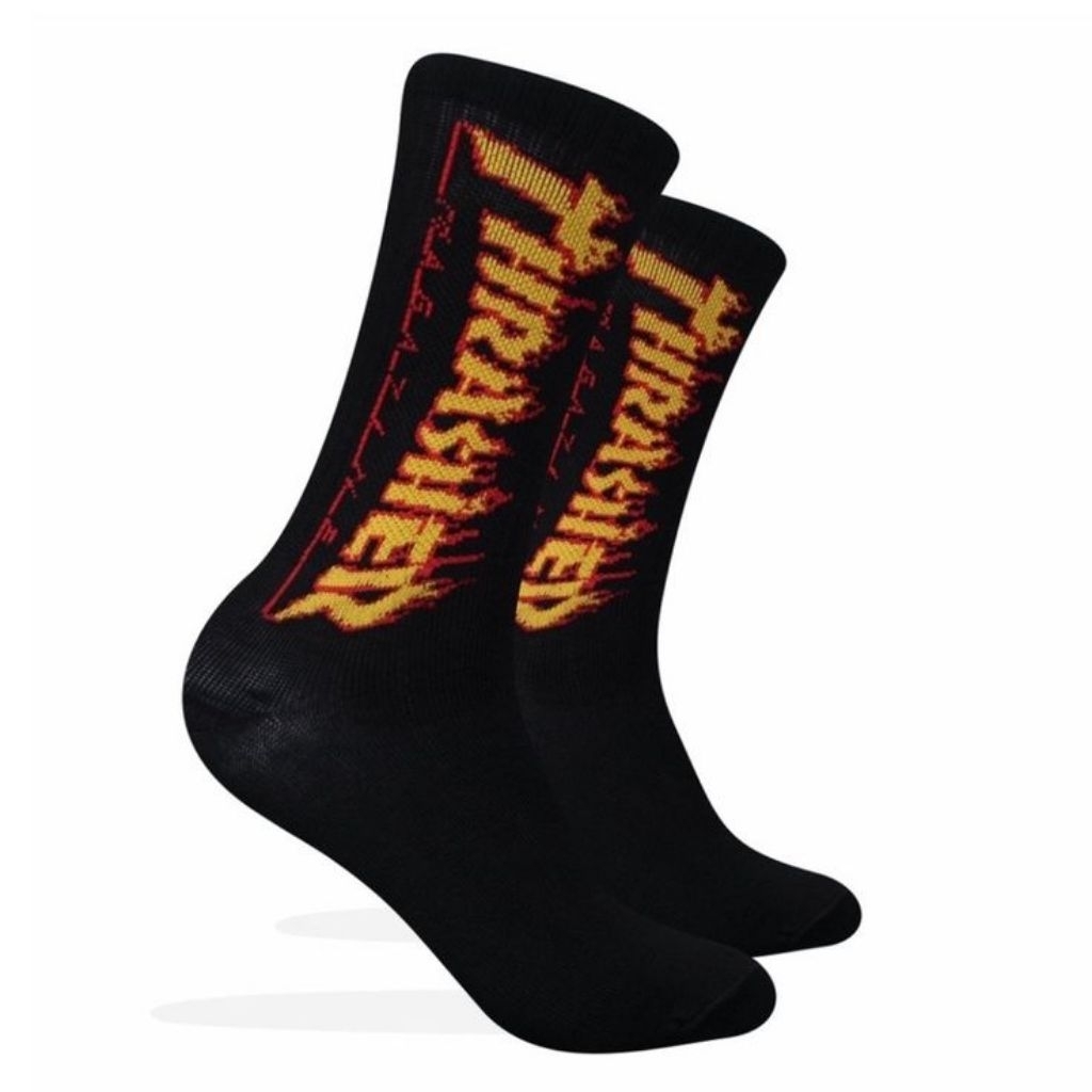 kaos kaki motif thrasher hitam