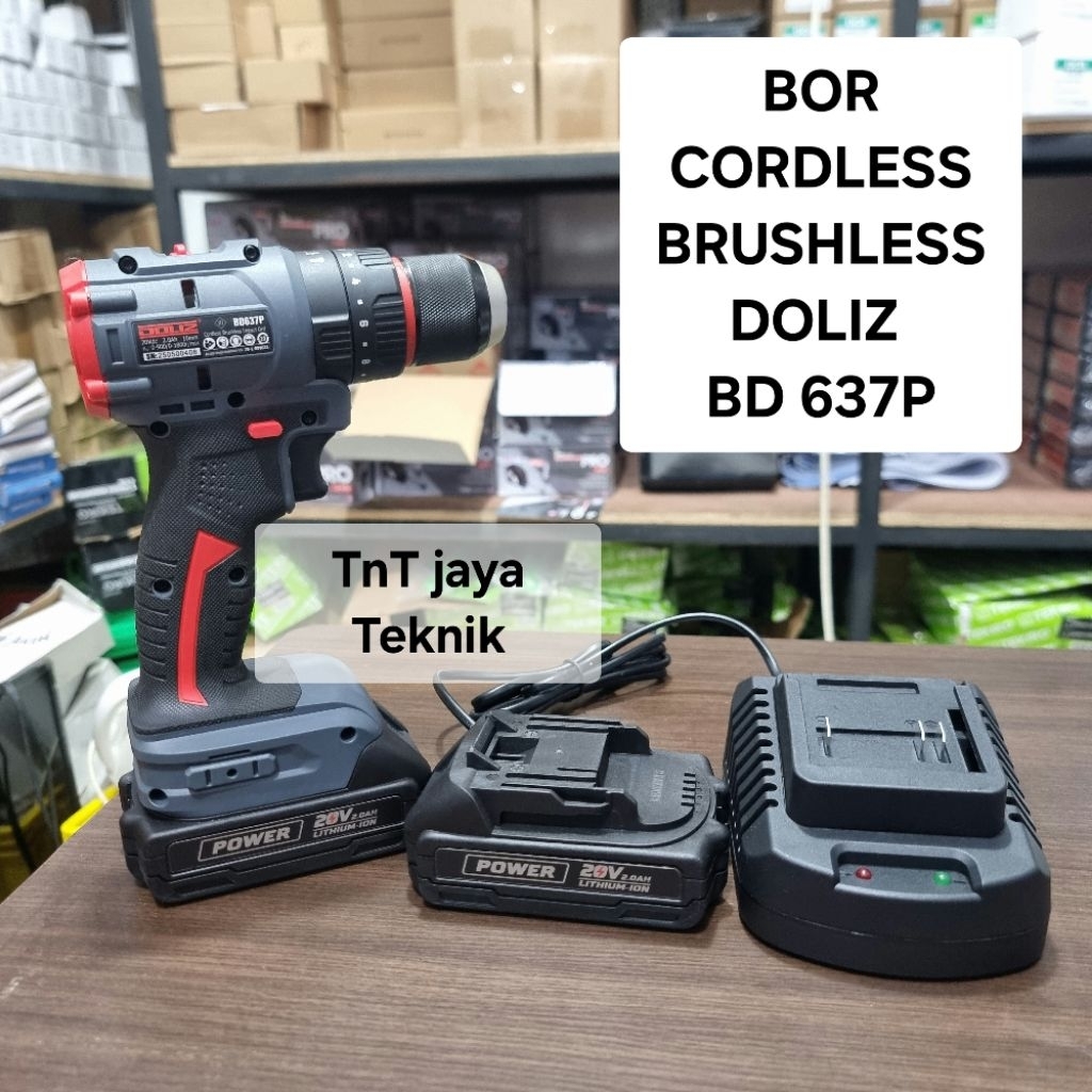 CORDLESS BRUSHLESS DRILL DOLIZ BD637 / MESIN BOR BATERAI DOLIZ BD 637 20VOLT 10MM