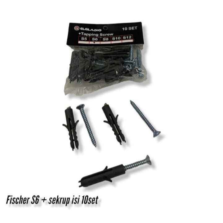 Fisher Skrup Set 10 pcs S6 Elgladio / Fischer Baut Tembok / Viser