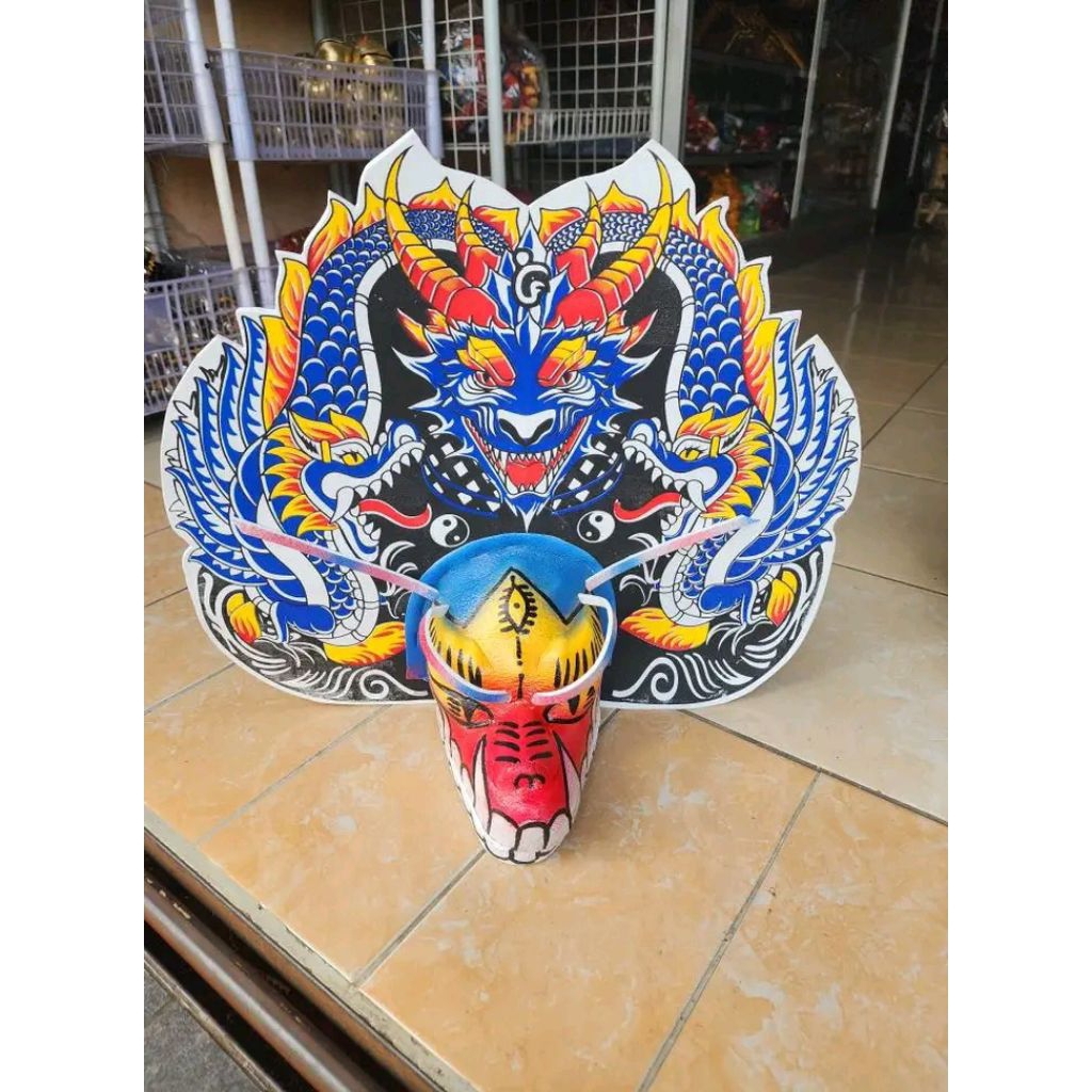 PROMO Mainan Barongan / Barongan Motif Naga Biru / Barongan Jumbo BONUS KEMUL / Mainan Kesenian Trad
