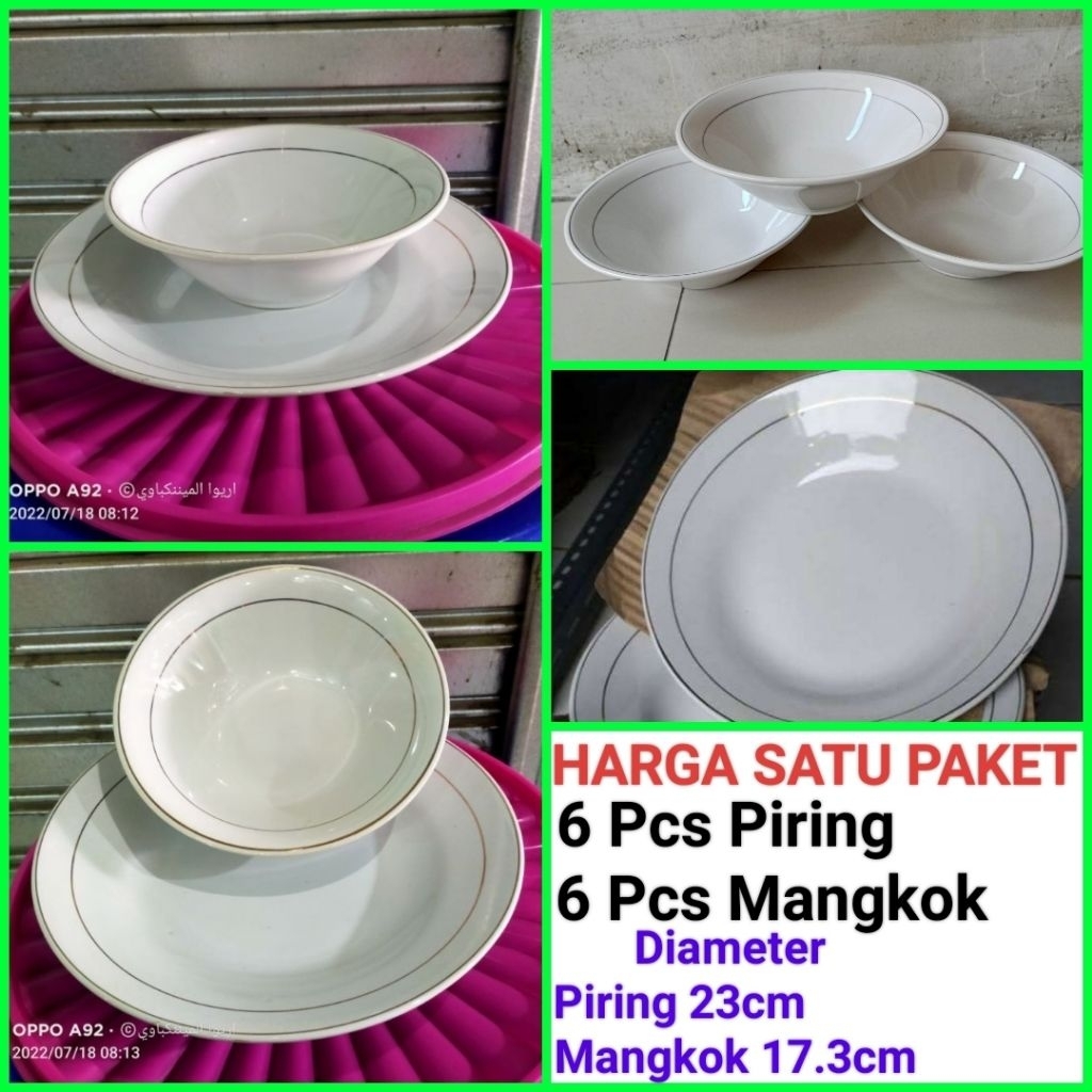 piring makan keramik mangkok soto keramik PUTIH List Emas Harga untuk Satu Paket