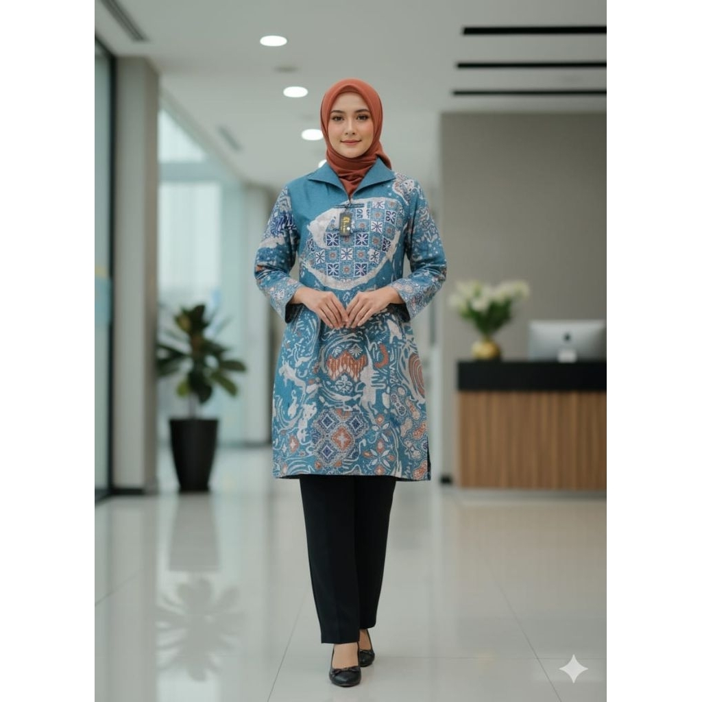 BATIK DOLBY ,MODEL TUNIK ,ATASAN WANITA,MODEL KEKINIAN,BAHAN DOLBY ,LAPISAN TRIKOT WOFFER ,JAHITAN T