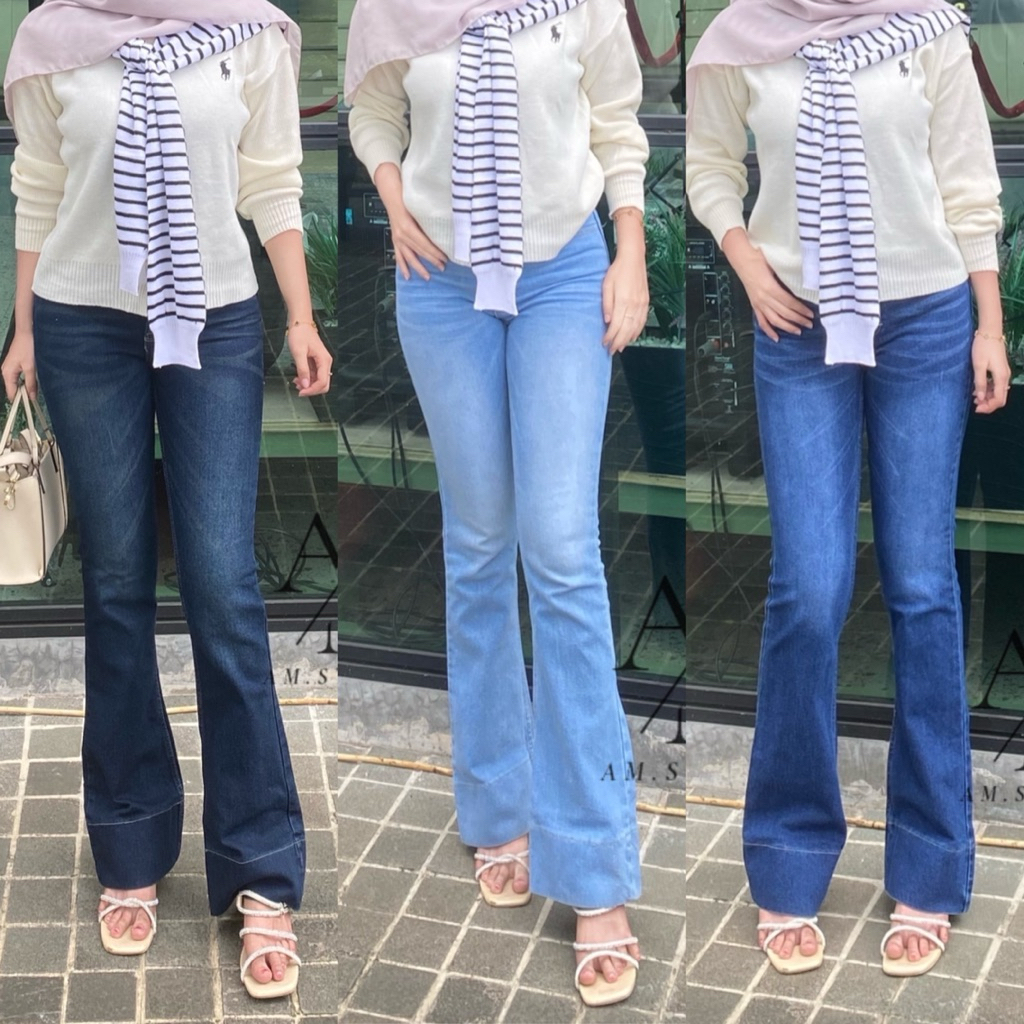 Jeans Cutbray Lipat Celana Wanita Lipat Lebar | Highwaist jeans cutbray stretch bahan melar