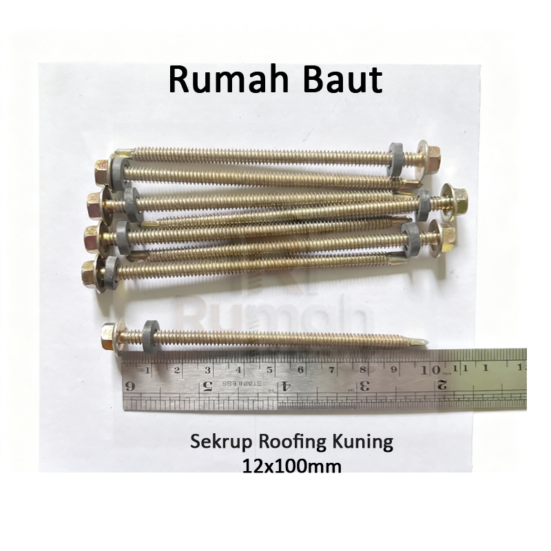 Sekrup Roofing Kuning Karet 12 x 100mm / Baut Roofing / Baut Baja Ringan / Skrup Roofing