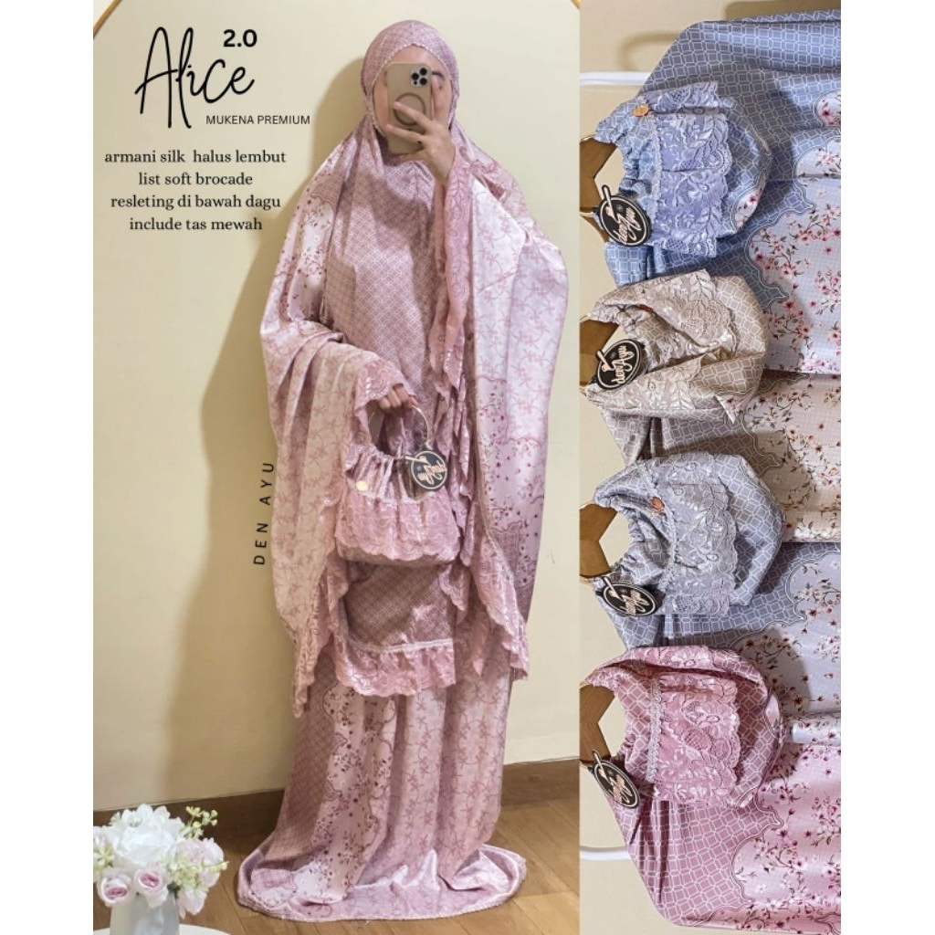 Asma_Rya_Alice_Merva_Yasmin_Rosie mukena bahan silk+renda/laser mewah premium adem eksklusif kekinia