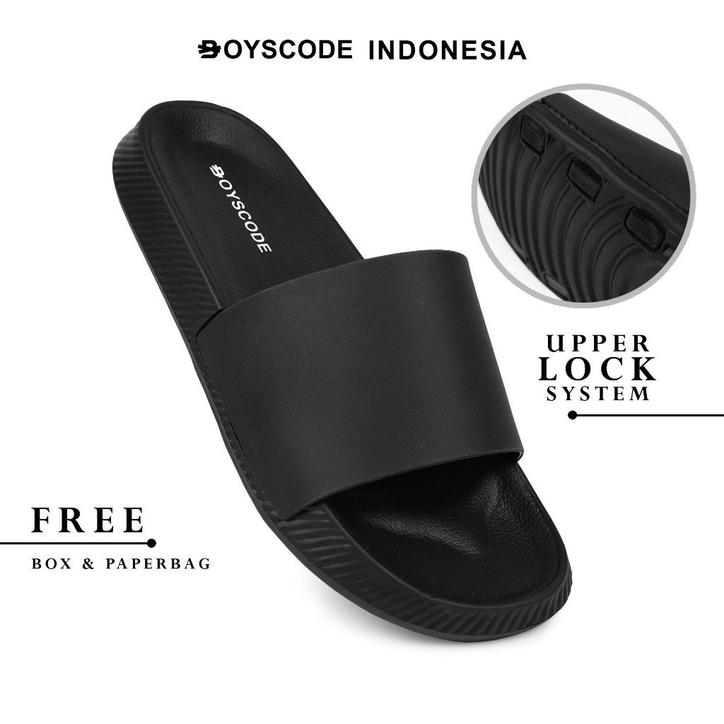 BOYSCODE Sendal Selop Jepit Karet EVA Pria Wanita Unisex Polos Black / Sandal Slide / Sandal Slop