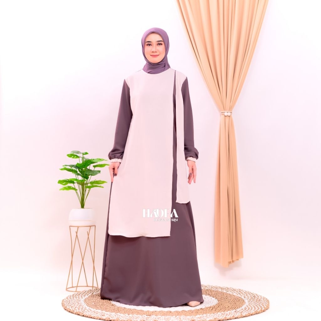 HADFA - Izzati Gamis Dress Abaya Kombinasi Wanita Muslimah Lebaran Bahan Sabrina Syari Mewah