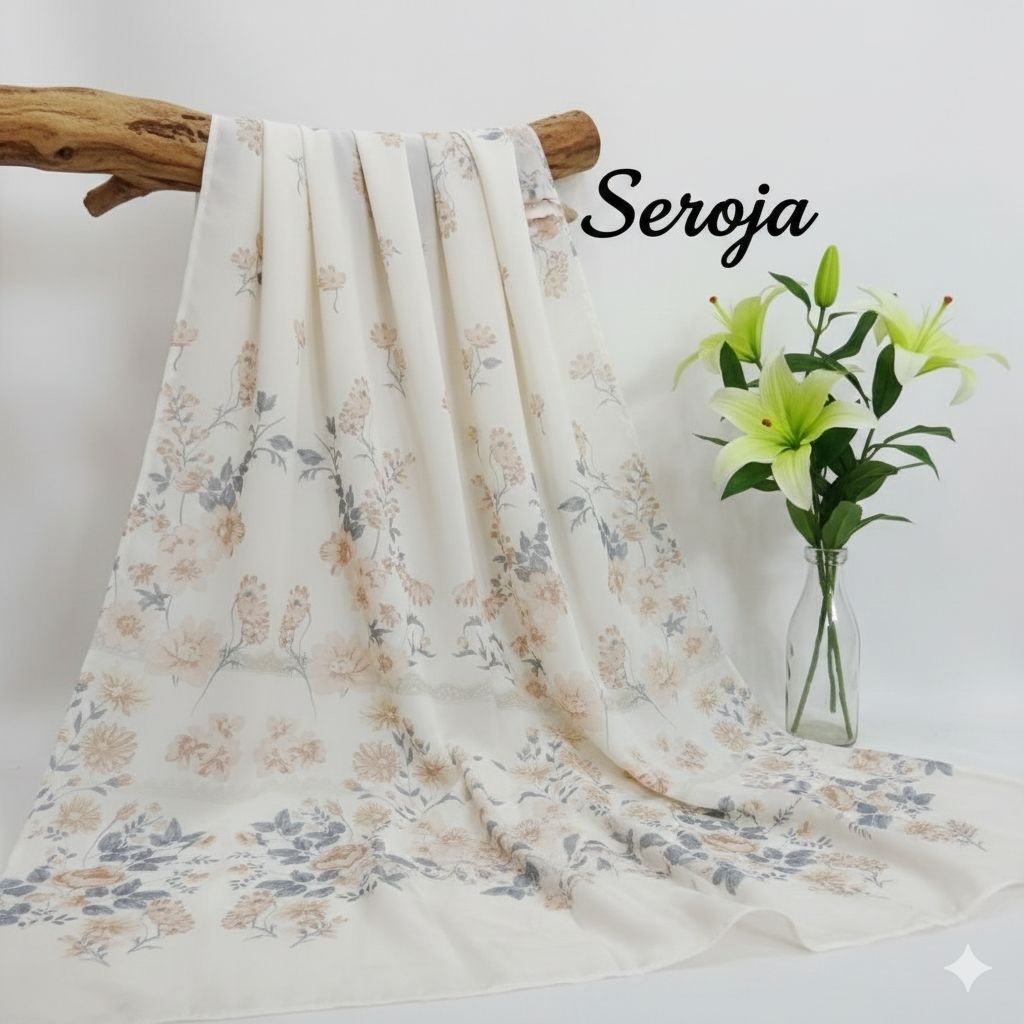 Kain Sifon Ceruti Print Bunga Vintage Motif Floral Premium Meteran | Bahan Jilbab Segiempat Syar'i M