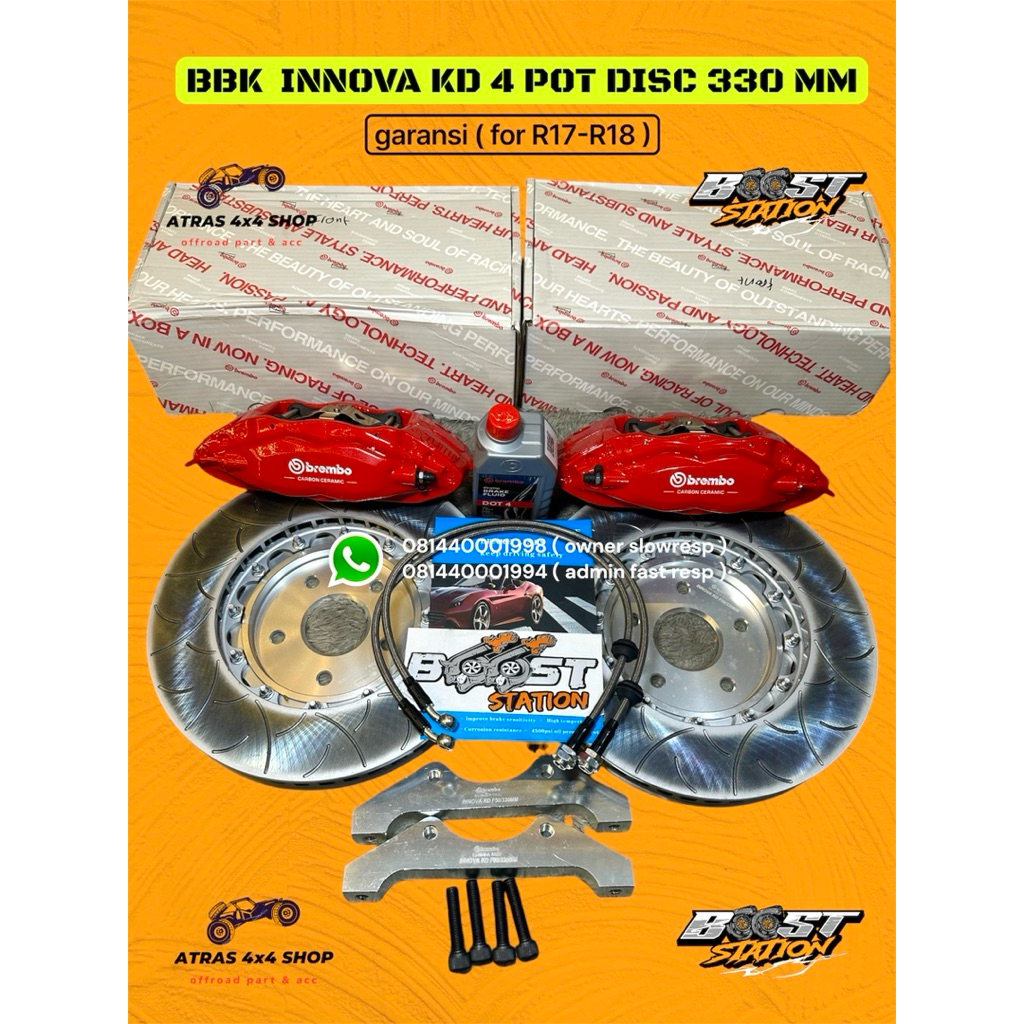bbk 4 pot innova 2KD discbrake 330mm r17 r18 garansi komplit selang bracket kampas brembo